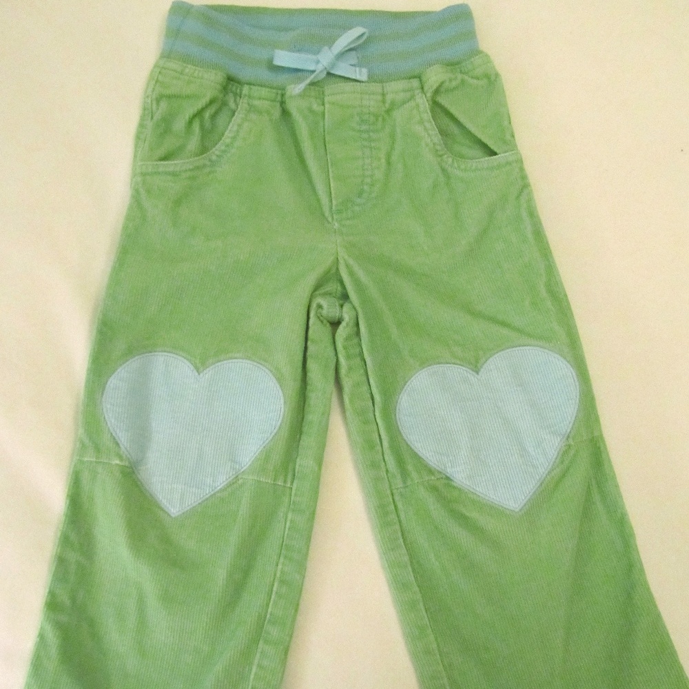 Baby Boden Light Green Heart Patch Corduroy Pants